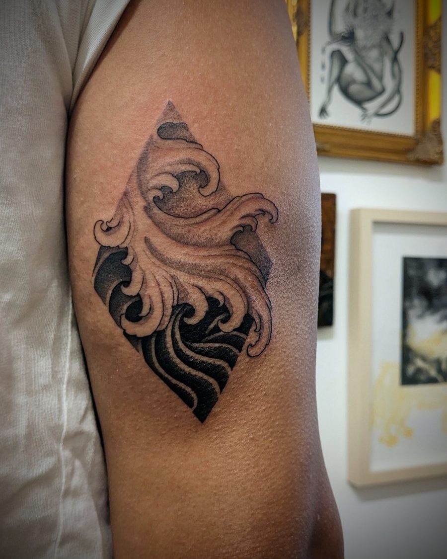 Vagues en losange — Sinistro, japonais, OKO Tattoo Genève