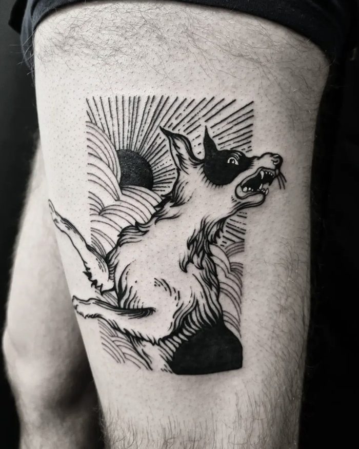 Tatouage gravure par Milos Premier.